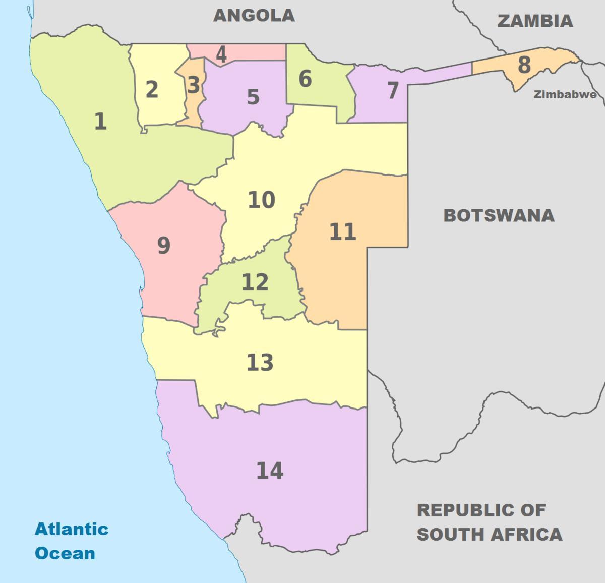 քաղաքական քարտեզը Նամիբիայի