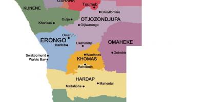 Քարտեզ Նամիբիայի տարածաշրջանների հետ